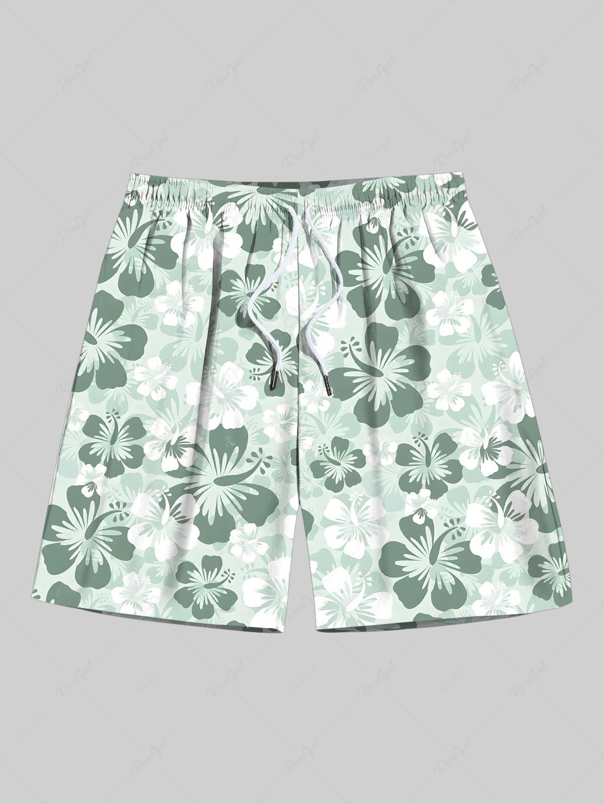 Best Plus Size Ombre Hibiscus Flower Print Hawaii Drawstring Pocket Beach Shorts For Men  