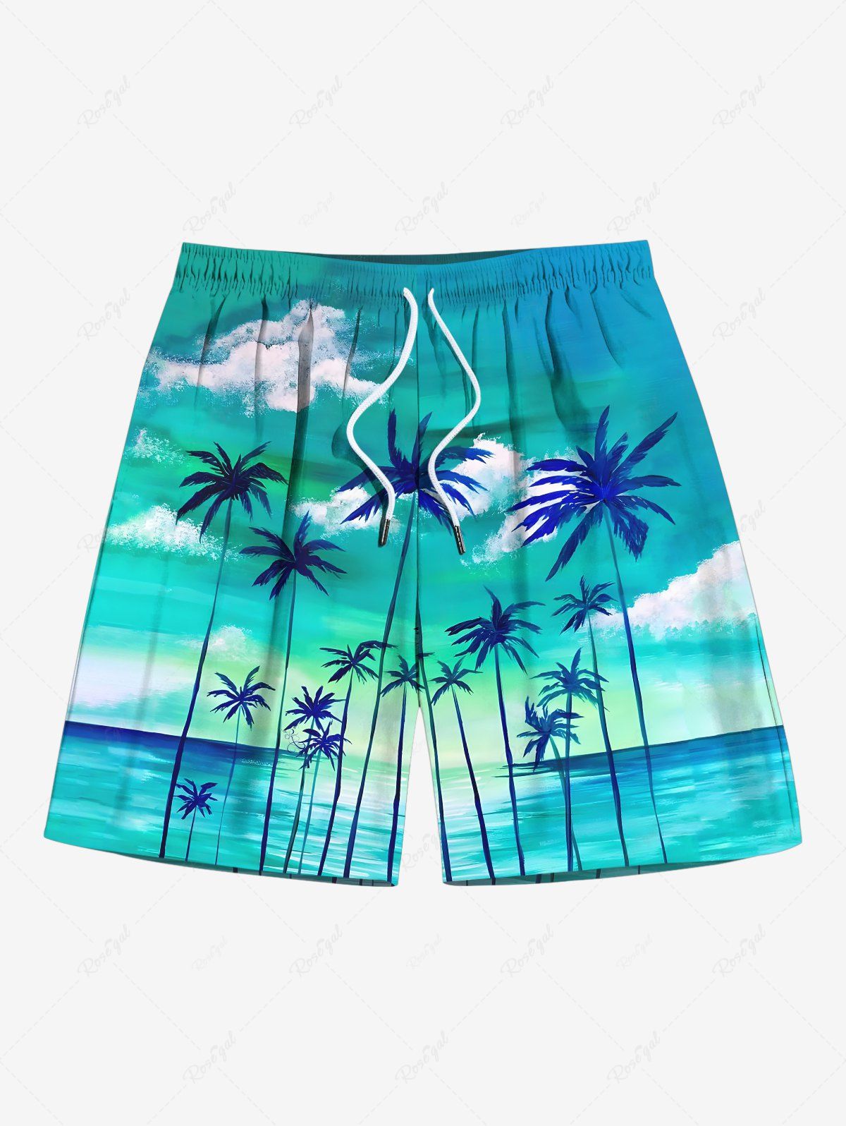 New Plus Size Coconut Tree Cloud Seascape Print Hawaii Beach Shorts For Men  
