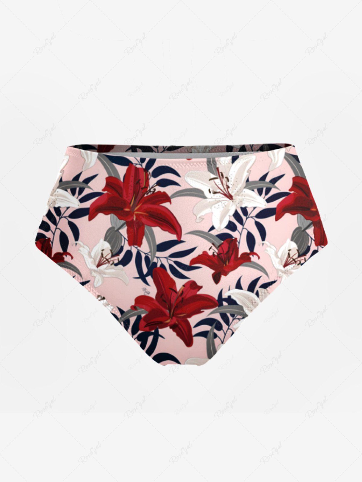 Bas de maillot de bain hawaïen à imprimé feuilles tropicales et fleurs d'hibiscus Rouge 2X