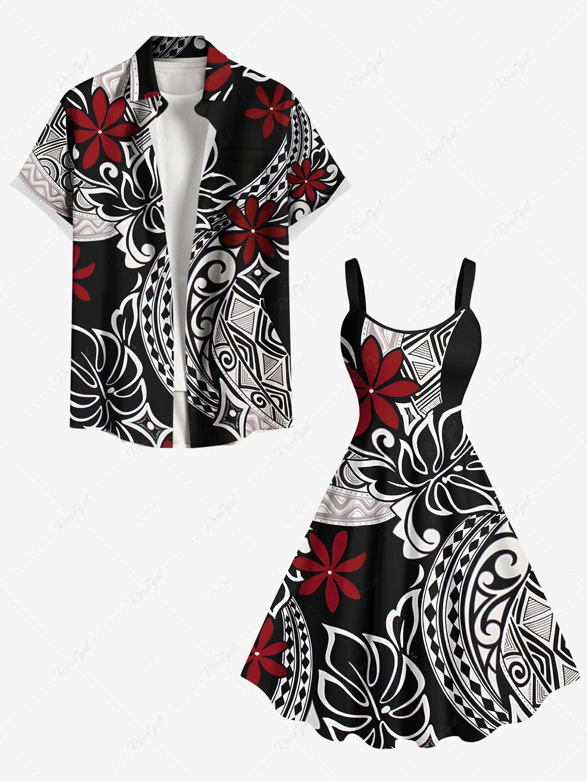 Buy Tropical Leaf Hibiscus Flower Ethnic Print Plus Size Matching Hawaii Beach Outfit For Couples  