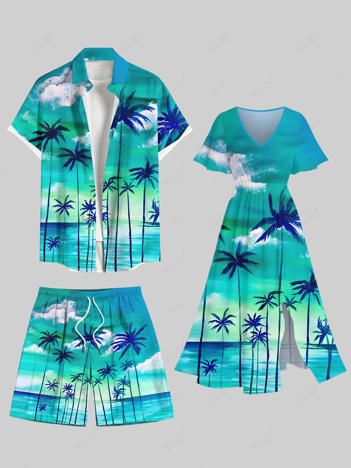 Shop Coconut Tree Cloud Sea Ombre Sky Print Plus Size Matching Hawaii Beach Outfit For Couples  