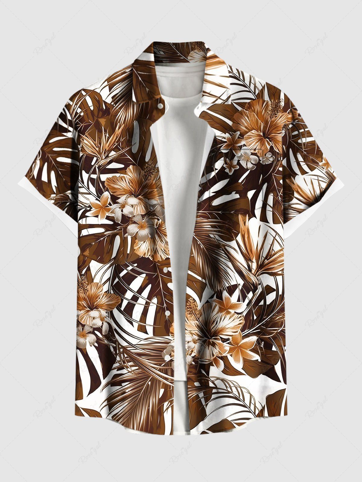Buy Plus Size Tropical Leaf Hibiscus Flowers Print Buttons Pocket Hawaii Shirt For Men  