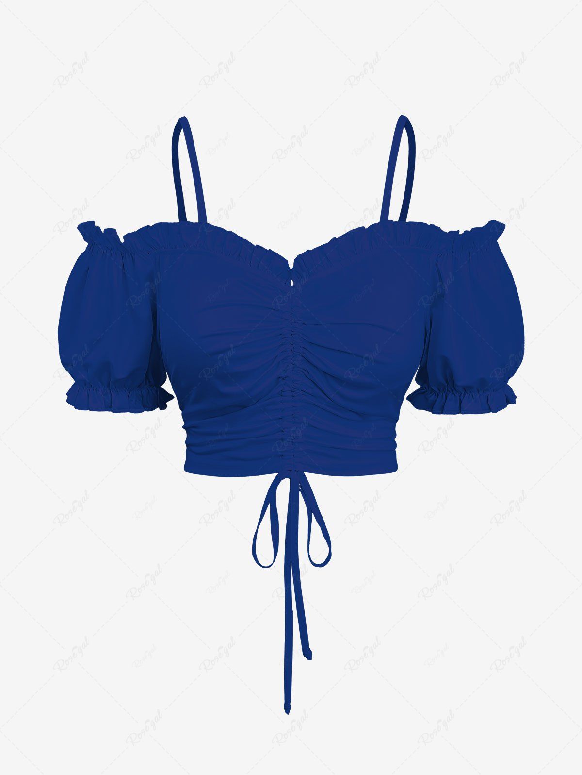 Sale Plus Size Cinched Ruched Ruffles Cold Shoulder Cami Top  