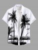 Tenue de plage hawaïenne assortie grande taille avec imprimé paysage marin et banc de cocotiers pour couples - Blanc 
