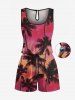 Matching Hawaii Shirt and Romper Plus Size Beach Outfit Ombre Coconut Tree Print For Couples -  