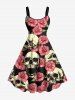 Skulls Rose Flowers Print Plus Size Matching Hawaii Beach Outfit For Couples -  