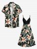 Tenue de plage hawaïenne assortie grande taille à imprimé feuilles tropicales et fleurs pour couples - Noir 
