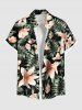 Tenue de plage hawaïenne assortie grande taille à imprimé feuilles tropicales et fleurs pour couples - Noir 