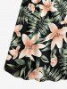 Tenue de plage hawaïenne assortie grande taille à imprimé feuilles tropicales et fleurs pour couples - Noir 