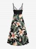 Tenue de plage hawaïenne assortie grande taille à imprimé feuilles tropicales et fleurs pour couples - Noir 