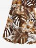 Tenue de plage hawaïenne assortie grande taille à imprimé feuilles tropicales et fleurs d'hibiscus pour couples - café 