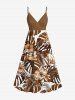 Tenue de plage hawaïenne assortie grande taille à imprimé feuilles tropicales et fleurs d'hibiscus pour couples - café 