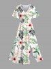 Tenue de plage hawaïenne assortie grande taille à imprimé feuilles tropicales et fleurs d'hibiscus pour couples - Blanc 