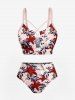 Bas de maillot de bain hawaïen à imprimé feuilles tropicales et fleurs d'hibiscus - Rouge 2X