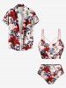 Bas de maillot de bain hawaïen à imprimé feuilles tropicales et fleurs d'hibiscus - Rouge 2X