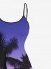 Robe camisole asymétrique grande taille à imprimé galaxie ombré cocotiers Hawaï - Bleu L