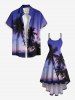 Robe camisole asymétrique grande taille à imprimé galaxie ombré cocotiers Hawaï - Bleu L