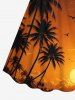 Robe trapèze cintrée grande taille à imprimé cocotiers, crépuscule et coucher de soleil, style hawaïen - Orange M