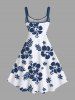 Plus Size Tropical Leaf Hibiscus Flower Print Hawaii A Line Tank Dress -  