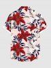 Plus Size Tropical Leaf Hibiscus Flower Print Hawaii Button Pocket Shirt For Men -  