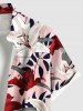 Plus Size Tropical Leaf Hibiscus Flower Print Hawaii Button Pocket Shirt For Men -  