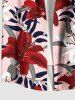 Plus Size Tropical Leaf Hibiscus Flower Print Hawaii Button Pocket Shirt For Men -  