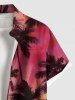 Chemise hawaïenne grande taille à imprimé cocotiers ombré et poches boutonnées pour homme - Rouge 4XL