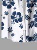 Plus Size Tropical Leaf Hibiscus Flower Print Hawaii Button Pocket Shirt For Men -  