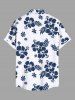 Plus Size Tropical Leaf Hibiscus Flower Print Hawaii Button Pocket Shirt For Men -  