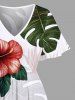 Robe mi-longue hawaïenne à imprimé feuilles tropicales et fleurs d'hibiscus, grande taille, coupe trapèze fendue avec poches - Blanc XXS