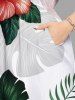 Robe mi-longue hawaïenne à imprimé feuilles tropicales et fleurs d'hibiscus, grande taille, coupe trapèze fendue avec poches - Blanc XXS