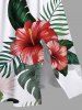 Robe mi-longue hawaïenne à imprimé feuilles tropicales et fleurs d'hibiscus, grande taille, coupe trapèze fendue avec poches - Blanc XS