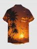 Plus Size Coconut Tree Ombre Dusk Sunset Print Hawaii Button Pocket Shirt For Men -  