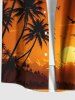 Plus Size Coconut Tree Ombre Dusk Sunset Print Hawaii Button Pocket Shirt For Men -  