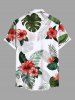 Chemise hawaïenne grande taille à imprimé feuilles tropicales et fleurs d'hibiscus ombré avec poches boutonnées pour homme - Blanc M