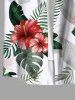 Chemise hawaïenne grande taille à imprimé feuilles tropicales et fleurs d'hibiscus ombré avec poches boutonnées pour homme - Blanc M