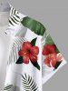 Chemise hawaïenne grande taille à imprimé feuilles tropicales et fleurs d'hibiscus ombré avec poches boutonnées pour homme - Blanc 5XL