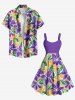 Robe débardeur grande taille à imprimé hibiscus coloré hawaïenne trapèze - Violet clair XS