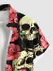 Chemise hawaïenne grande taille à boutons et poches pour homme, imprimé tête de mort, roses et fleurs - Noir XL