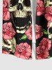 Chemise hawaïenne grande taille à boutons et poches pour homme, imprimé tête de mort, roses et fleurs - Noir XL