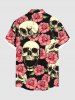 Chemise hawaïenne grande taille à boutons et poches pour homme, imprimé tête de mort, roses et fleurs - Noir XL