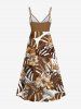 Robe camisole hawaïenne à imprimé feuilles tropicales et fleurs d'hibiscus grande taille - café 6X