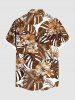 Plus Size Tropical Leaf Hibiscus Flowers Print Buttons Pocket Hawaii Shirt For Men -  