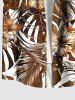 Plus Size Tropical Leaf Hibiscus Flowers Print Buttons Pocket Hawaii Shirt For Men -  