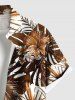 Plus Size Tropical Leaf Hibiscus Flowers Print Buttons Pocket Hawaii Shirt For Men -  