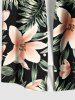 Chemise hawaïenne grande taille à imprimé floral et feuilles tropicales pour homme - Noir L