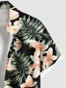 Chemise hawaïenne grande taille à imprimé floral et feuilles tropicales pour homme - Noir L