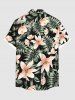 Plus Size Flowers Tropical Leaf Print Buttons Pocket Hawaii Shirt For Men -  