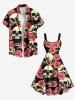 Plus Size Skulls Rose Flowers Print Hawaii Tank Dress -  
