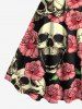 Robe débardeur hawaïenne grande taille à imprimé tête de mort, roses et fleurs - Noir L
